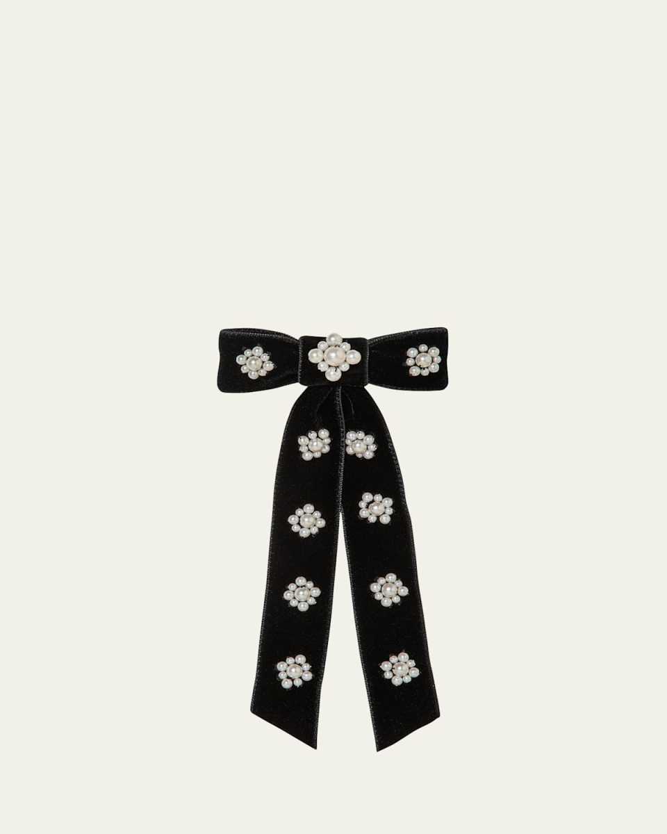 Lynette Pearly Velvet Bow Barrette
